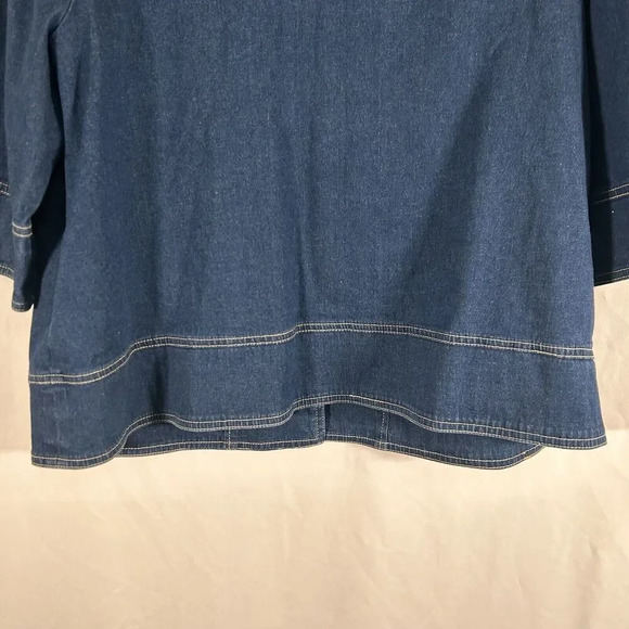 Susan Graver Denim Jacket Women's Large Dark Wash Button Up 3/4 Sleeve Cotton - Picture 8 of 8
